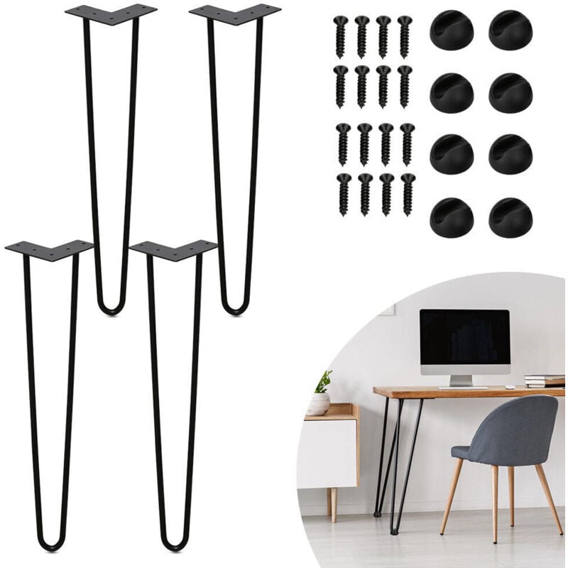 foto del prodotto swanew set di 4 gambe a forcella telaio per tavolo tavolo da pranzo gambe del tavolo harpins gamba del tavolo a 2 montanti nero 40 cm