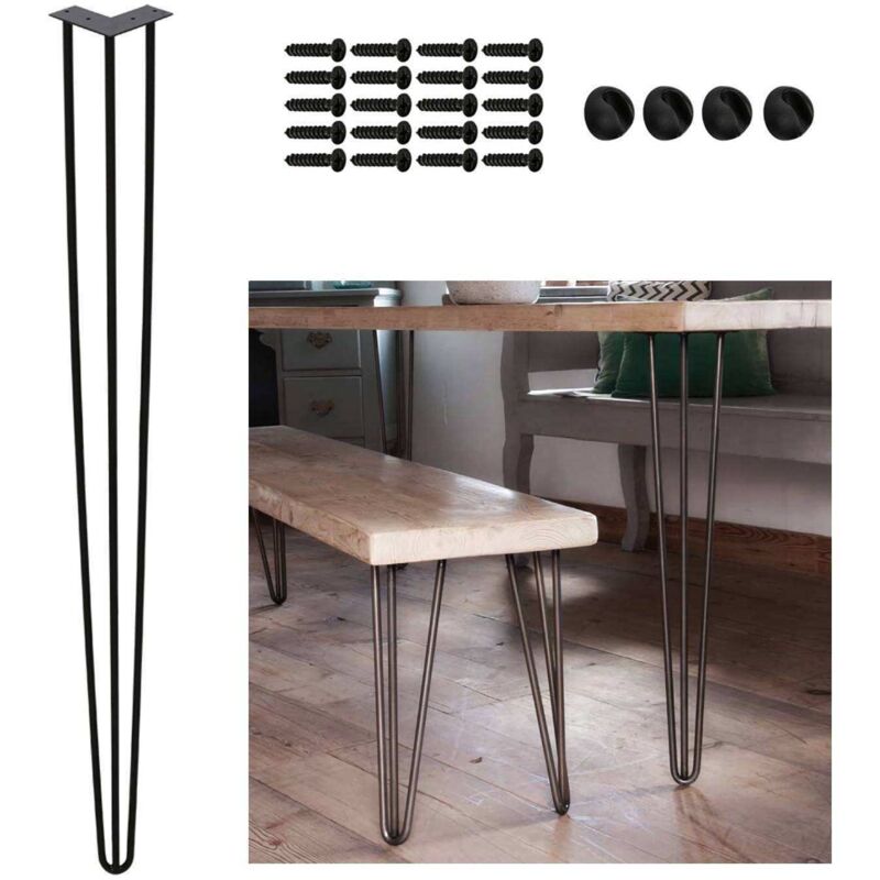 foto del prodotto swanew set di 4 gambe a forcina telaio del tavolo tavolo da pranzo gambe harpins gamba del tavolo 3 montanti nero 72 cm