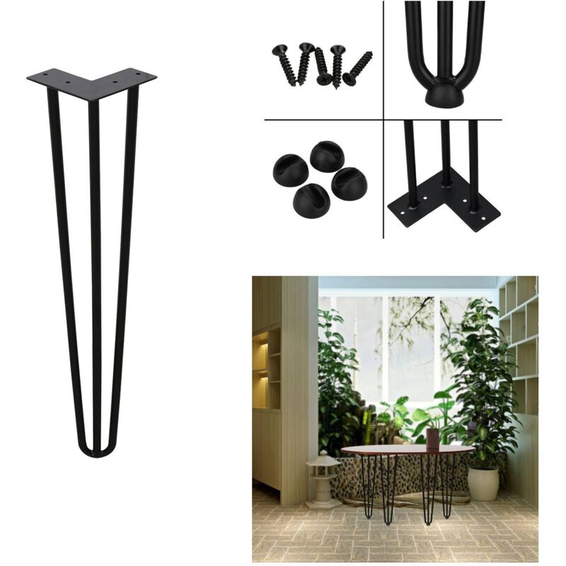 foto del prodotto swanew set di 4 gambe a forcina telaio del tavolo tavolo da pranzo legs tavolo da pranzo harpins gamba del tavolo 3 montanti nero 30 cm