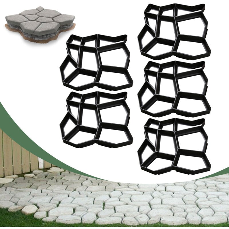 foto del prodotto swanew set di 5 stampi in plastica per calcestruzzo. 43x43x4cm. stampi per pietre da giardino. robusti. neri