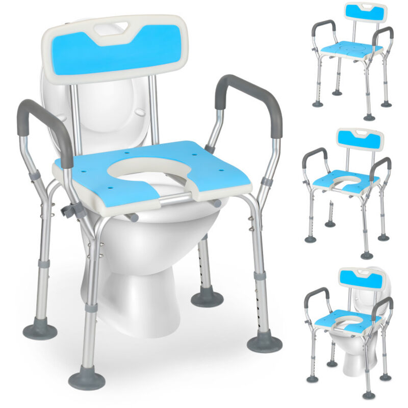foto del prodotto swanew sgabello da doccia sedile da doccia fino a 135 kg sgabello da bagno con braccioli e schienale sedia da toilette 3 in 1