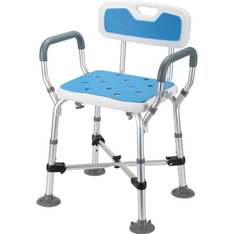 foto del prodotto swanew sgabello da doccia sgabello da bagno sedia da doccia regolabile in altezza fino a 180 kg supporto a croce con braccioli e schienale
