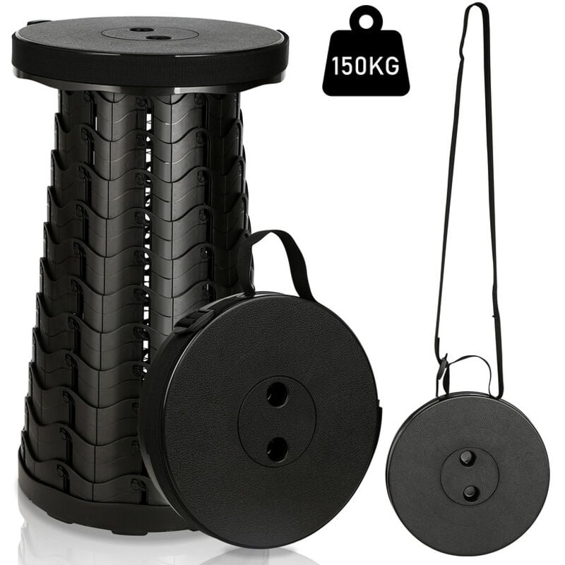 foto del prodotto swanew sgabello telescopico 45x26 cm sgabello pieghevole portatile.capacit di carico massima 250 kg per viaggi.campeggio.pesca.all aperto nero 