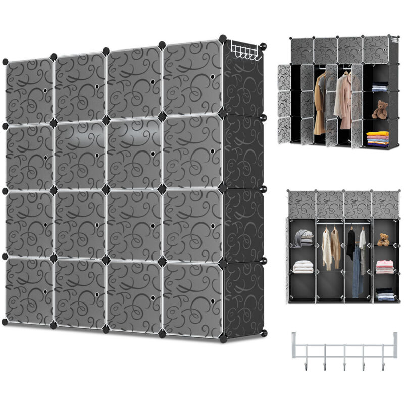 foto del prodotto swanew sistema di scaffali per armadio guardaroba con porta per vestiti scarpe giocattoli accessori 16 cubi