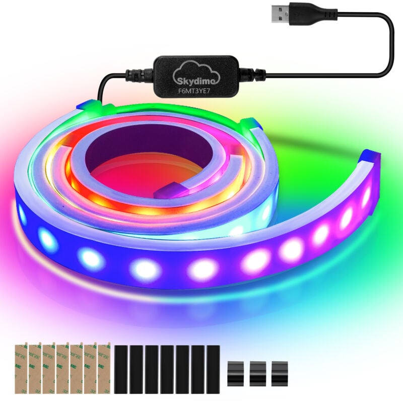 foto del prodotto swanew striscia led per scrivania da gioco. striscia led rgbic per monitor pc da 27 pollici. retroilluminazione pc. illuminazione a led usb con