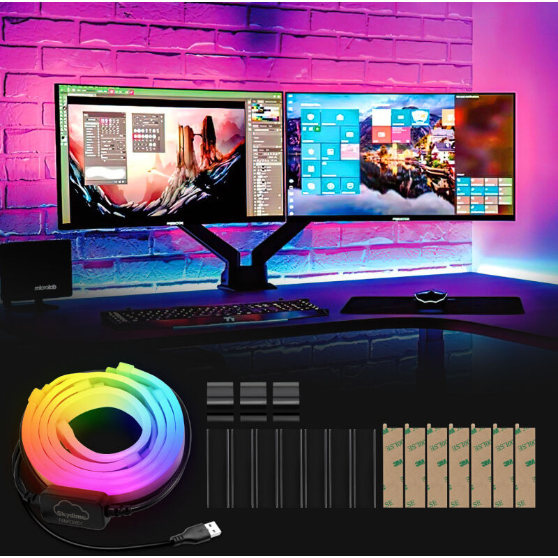 foto del prodotto swanew striscia led per scrivania da gioco. striscia led rgbic per monitor pc da 27 pollici. retroilluminazione pc. illuminazione a led usb con