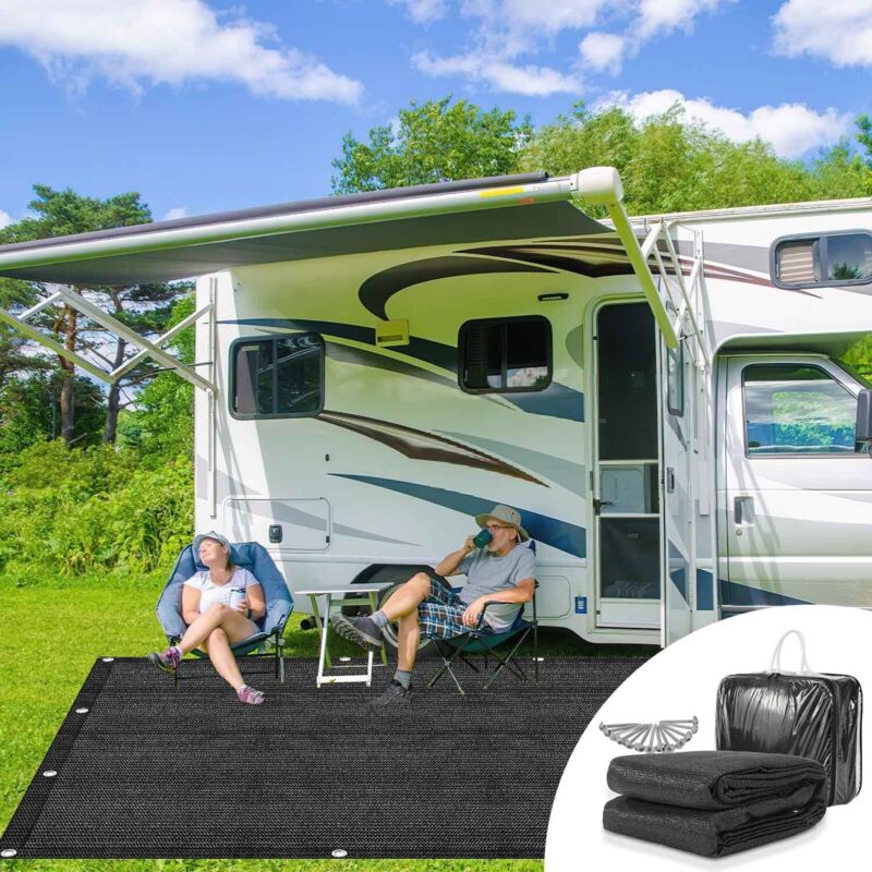 foto del prodotto swanew tappetino impermeabile per tenda da campeggio telo tenda all aperto coperta da picnic caravan 250x550cm,nero