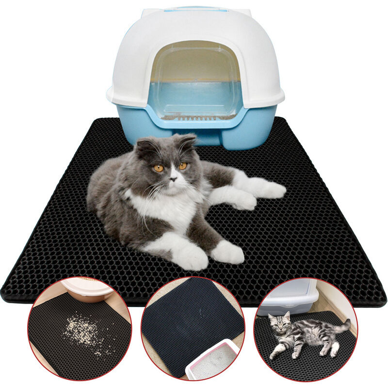 foto del prodotto swanew tappetino per gatti impermeabile non tossico in eva a doppio strato con design a nido d ape 78x60cm tappetino nero a doppio strato per gatti