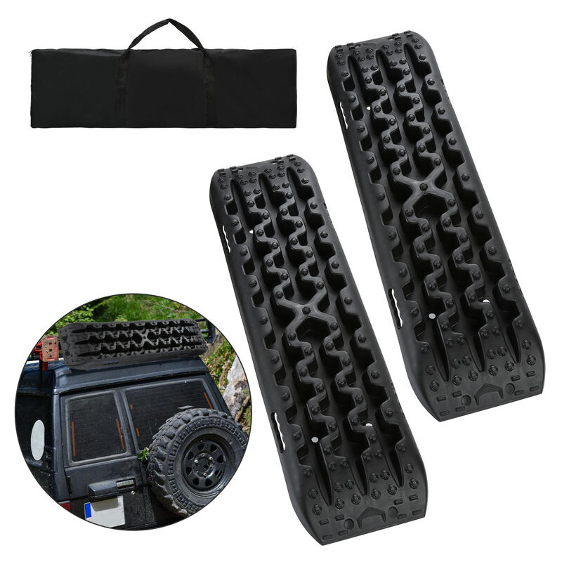 foto del prodotto swanew tavole di trazione 2 pz tappeto di trazione nero 106x30,5x7 cm nylon max. 10t, piastre di trazione con borsa