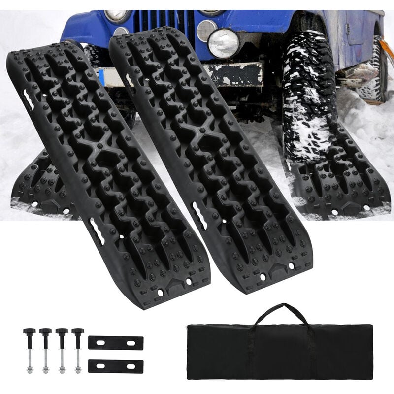 foto del prodotto swanew tavole di trazione 2 pz tappeto di trazione nero 106x30,5x7 cm nylon max. 10t, piastre di trazione con supporto borsa