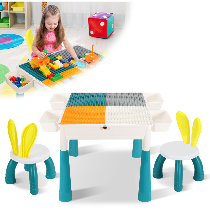 foto del prodotto swanew tavolo per bambini con 2 sedie, 251 pezzi di blocchi da costruzione set da tavolo multifunzionale bifacciale