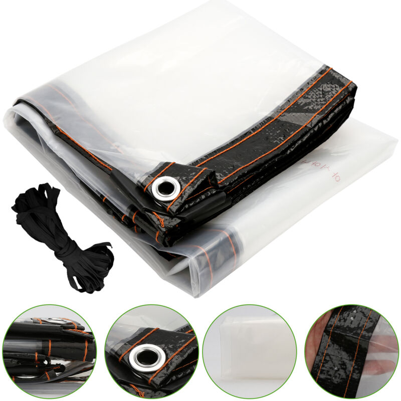 foto del prodotto swanew telone impermeabile trasparente con occhielli. telo trasparente resistente alle intemperie. tenda da balcone in plastica 2x5m
