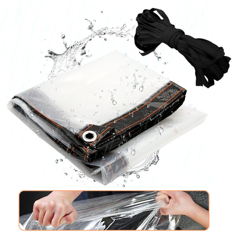 foto del prodotto swanew telone impermeabile trasparente con occhielli. telo trasparente resistente alle intemperie. tenda da balcone in plastica 3x6m