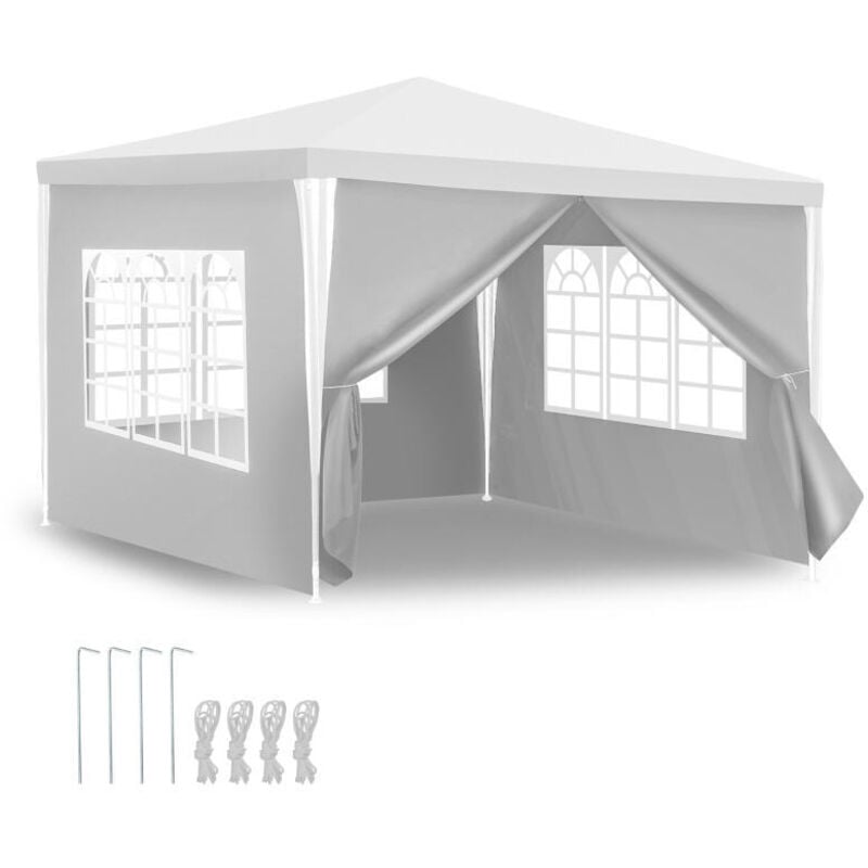 foto del prodotto swanew tenda da festa pergolato da giardino tenda pieghevole protezione uv per il giardino, il campeggio con pannelli laterali 3x3m bianco