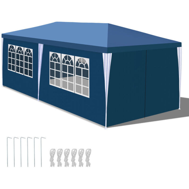 foto del prodotto swanew tenda da festa pergolato da giardino tenda pieghevole protezione uv per il giardino, il campeggio con pannelli laterali 3x6m blu