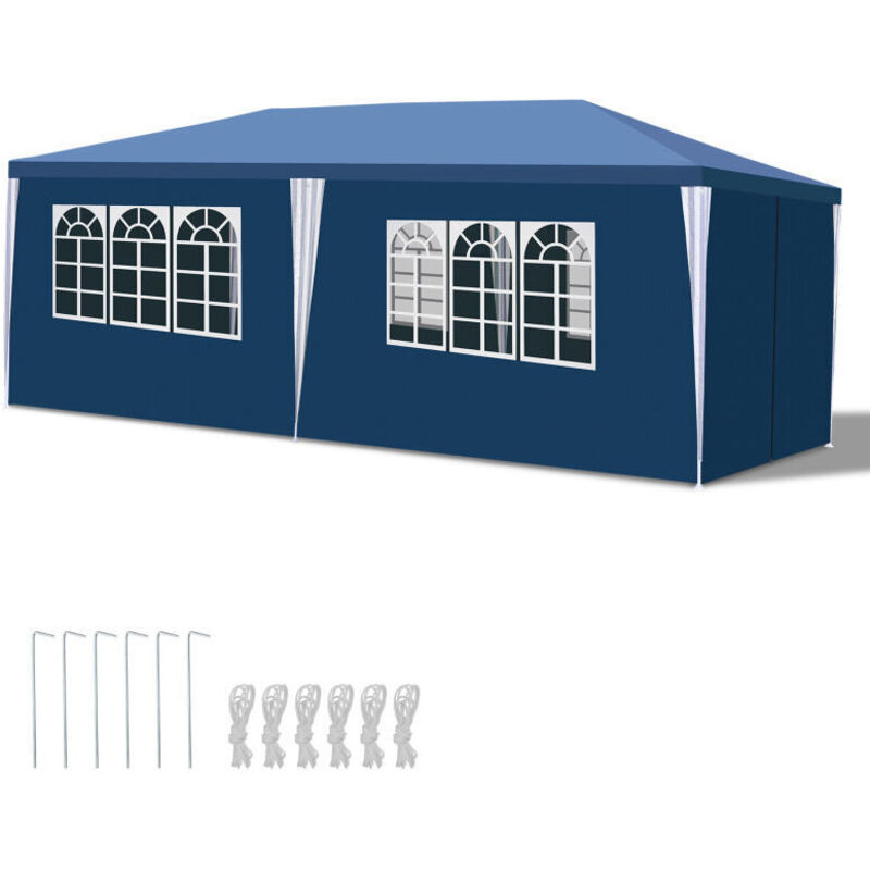foto del prodotto swanew tenda da festa pergolato da giardino tenda pieghevole protezione uv per il giardino, il campeggio con pannelli laterali 3x6m blu