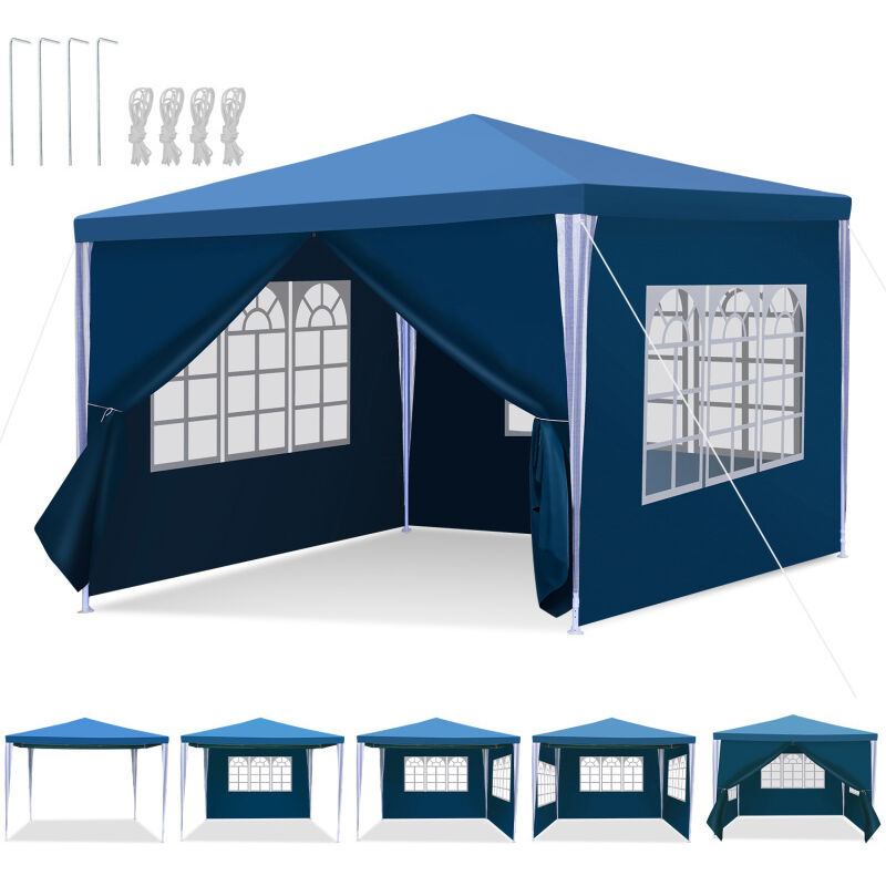foto del prodotto swanew tenda da giardino per feste con pareti laterali 3x3m blu