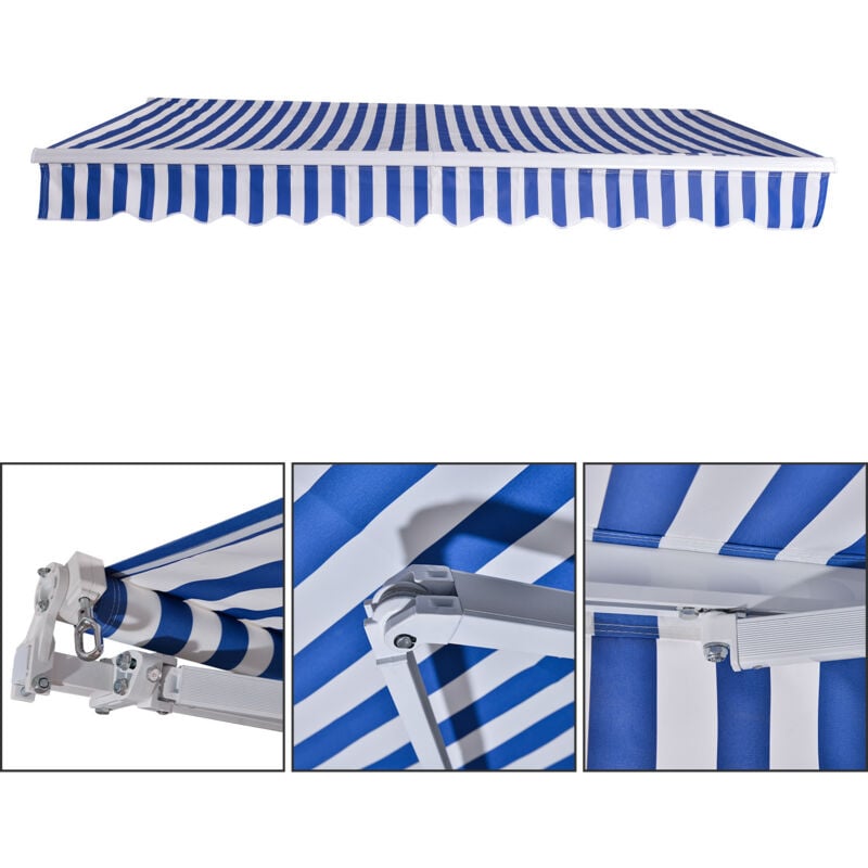 foto del prodotto swanew tenda da sole manuale tenda da sole per balconi articolata anti-uv giardino terrazza protezione solare blu bianco 350 x 300 cm