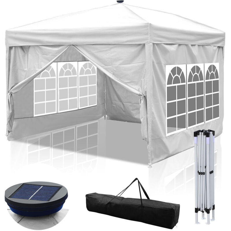 foto del prodotto swanew tenda pieghevole per feste pergolato da giardino tenda pieghevole protezione uv per esterni, campeggio con pannelli laterali 3x3m bianco con