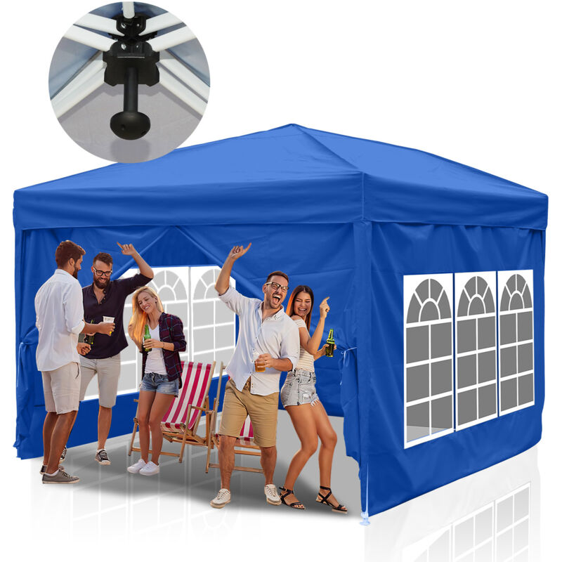 foto del prodotto swanew tenda pieghevole per feste pergolato da giardino tenda pieghevole protezione uv per esterni, campeggio con pannelli laterali 3x3m blu