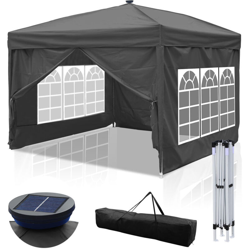 foto del prodotto swanew tenda pieghevole per feste pergolato da giardino tenda pieghevole protezione uv per esterni, campeggio con pannelli laterali 3x3m grigio con