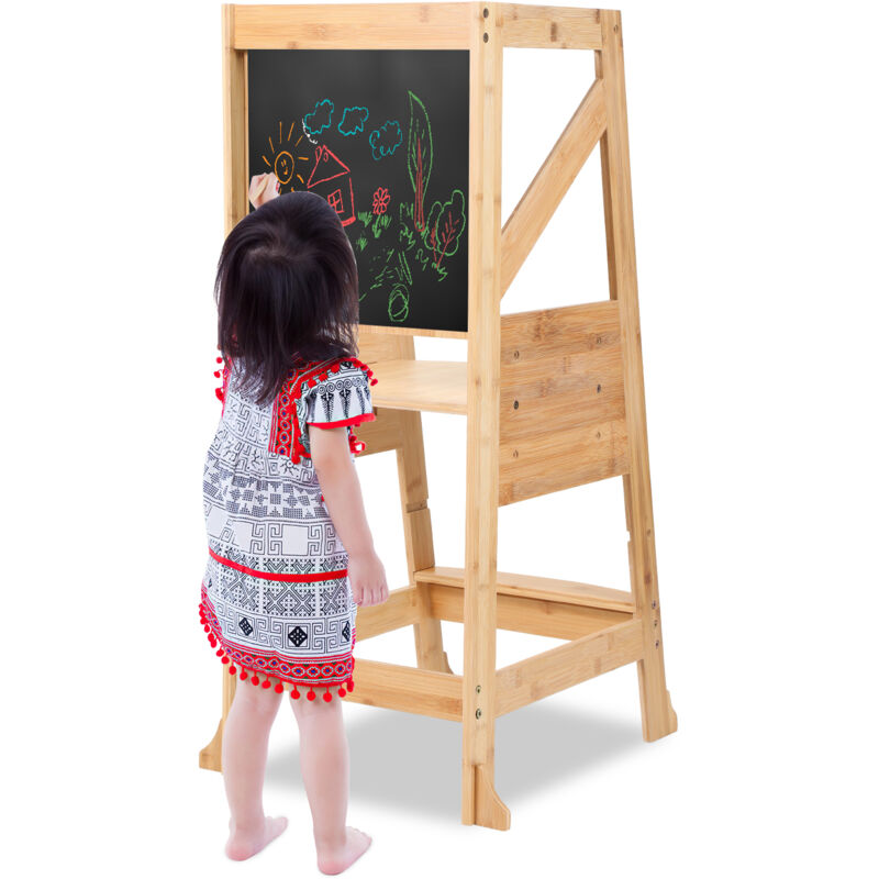 foto del prodotto swanew torre di apprendimento con lavagna, torre di osservazione montessori, 2 altezze regolabili