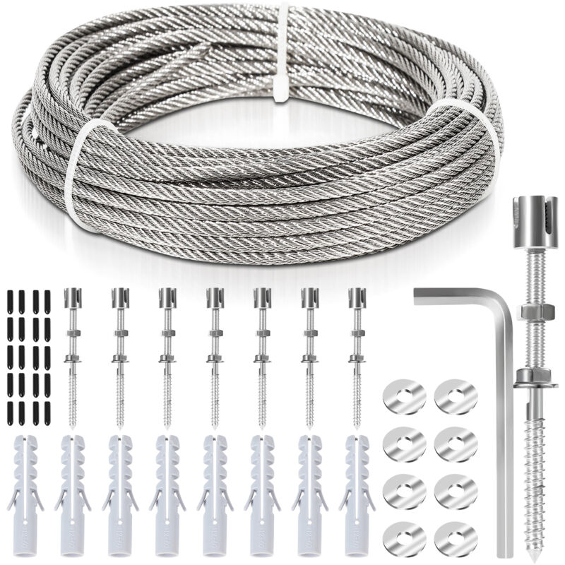 foto del prodotto swanew traliccio in acciaio inox da 12 m per piante rampicanti, realizzato con filo di diametro 7x7,3 mm,