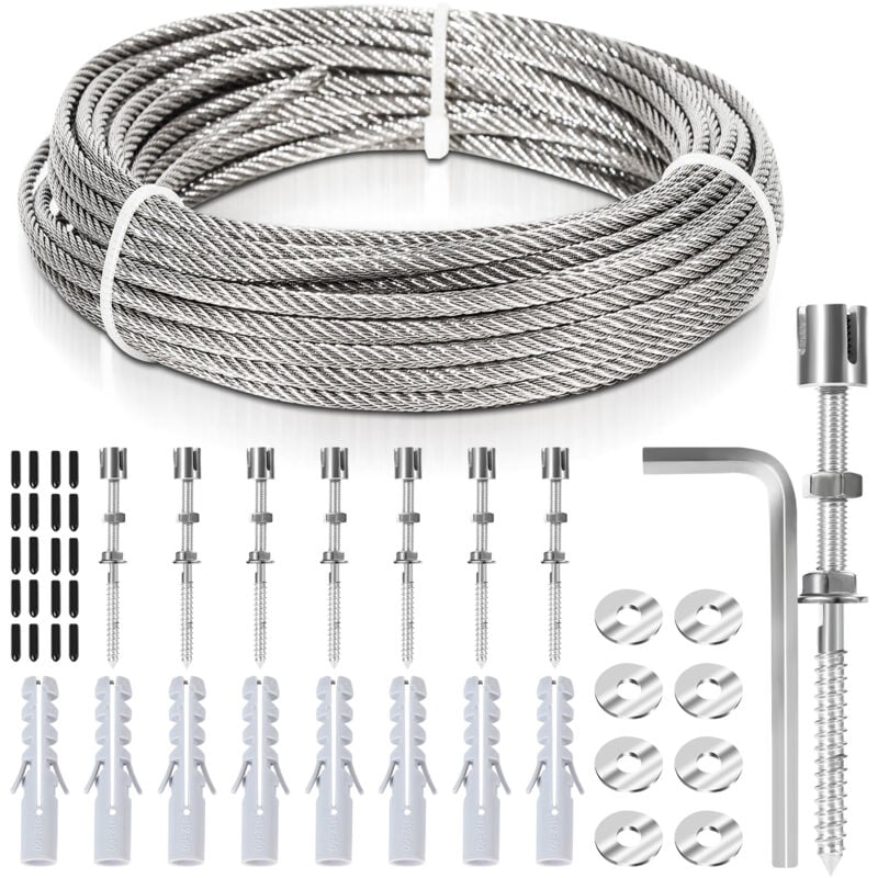 foto del prodotto swanew traliccio in acciaio inox da 12 m per piante rampicanti, realizzato con filo di diametro 7x7,3 mm,