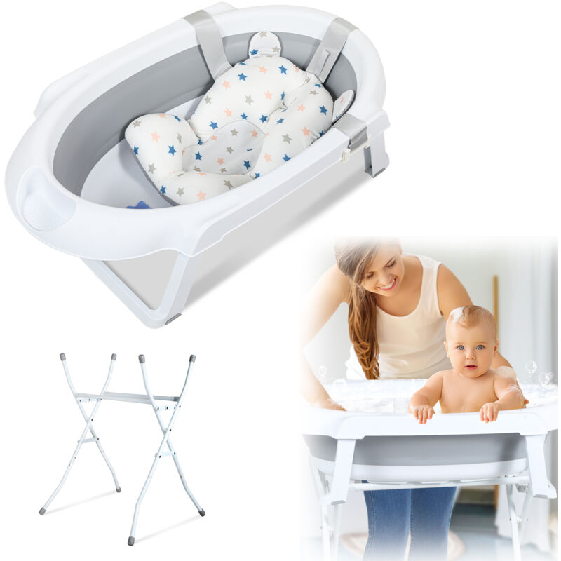 foto del prodotto swanew vasca da bagno per bambini con telaio con portata di 10 kg vasca da bagno per bambini pieghevole con cuscino per il bagno, grigio