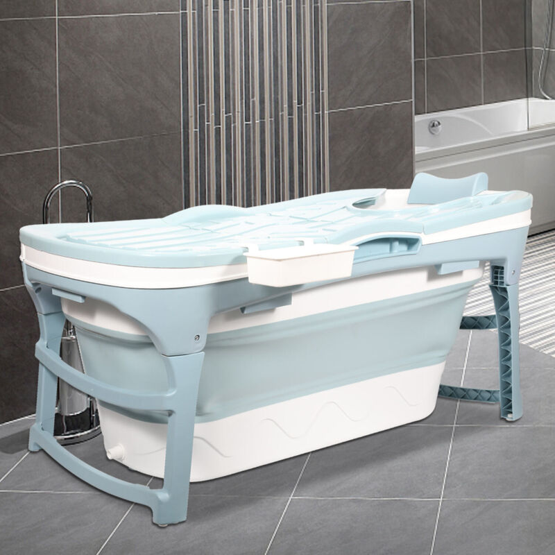foto del prodotto swanew vasca da bagno pieghevole 118 cm vasche da bagno portatili per adulti con coperchio. ripiano e corrimano vasca da bagno portatile doccia sauna