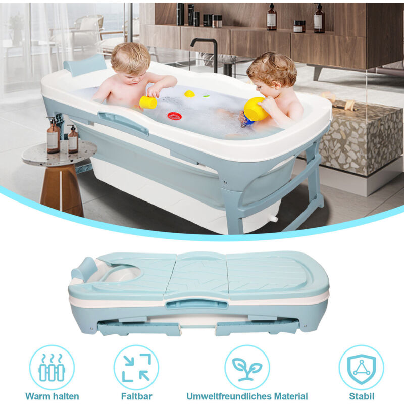 foto del prodotto swanew vasca da bagno pieghevole 118x60x50cm vasca da bagno pieghevole in plastica con ripiano per bambini e adulti