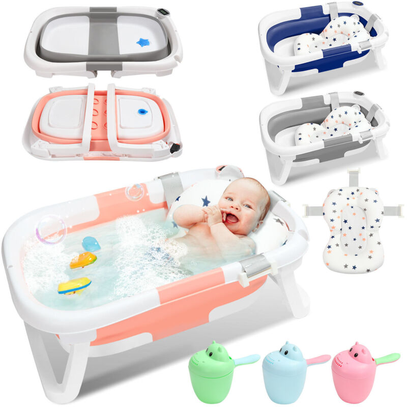 foto del prodotto swanew vaschetta da bagno pieghevole con termometro e cuscino da bagno vaschetta da bagno pieghevole vaschetta da bagno rosa