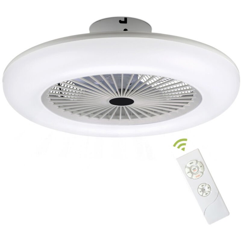 foto del prodotto swanew ventilatore a soffitto con telecomando multifunzione con led bianco tondo. con telecomando ventilatore led