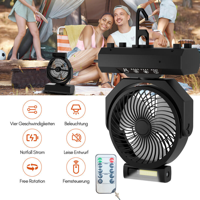 foto del prodotto swanew ventilatore da campeggio con led, 4 velocit , 3 impostazioni di luminosit , batteria 20000 mah, per casa ufficio auto e attivit all aperto,