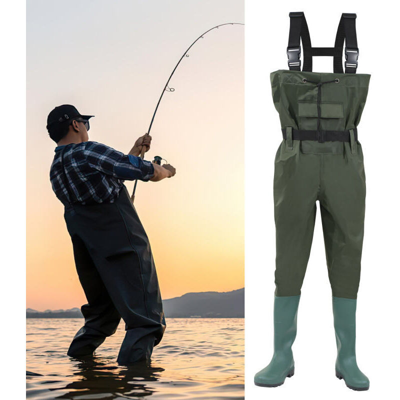foto del prodotto swanew waders denari nylon pesce stagno pesca pantaloni impermeabili pescatore stagno pantaloni in gomma con stivali 42 con gancio