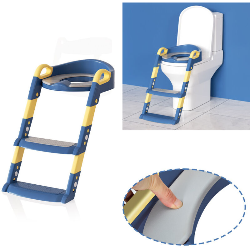 foto del prodotto swanew wc riduttore water per bambini portatile pieghevole vasino sedia con scaletta sgabello da viaggio blu