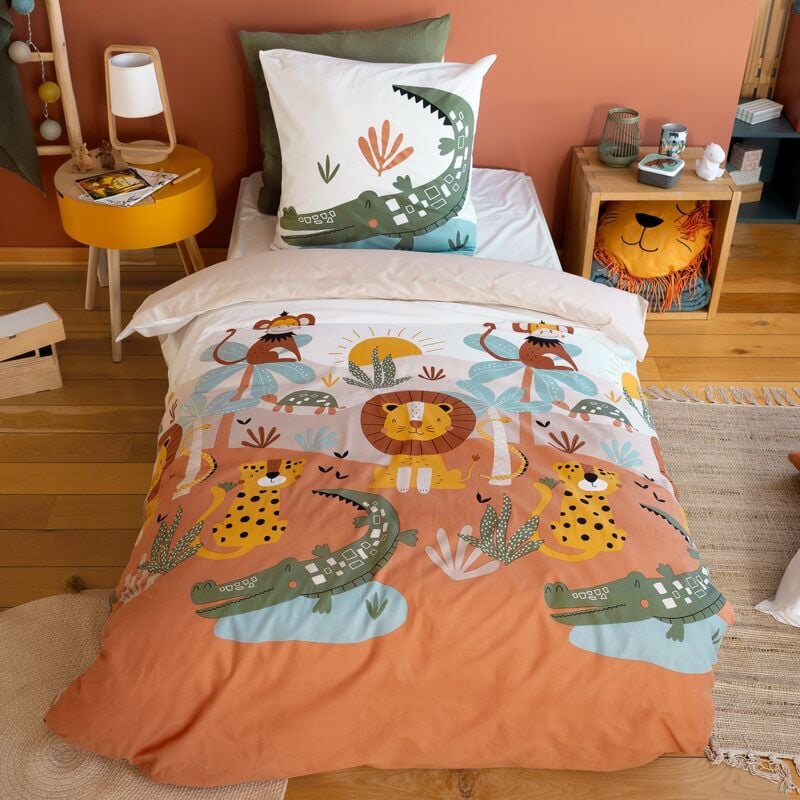 foto del prodotto sweeek biancheria da letto in microfibra reversibile stampato savana 140 cm