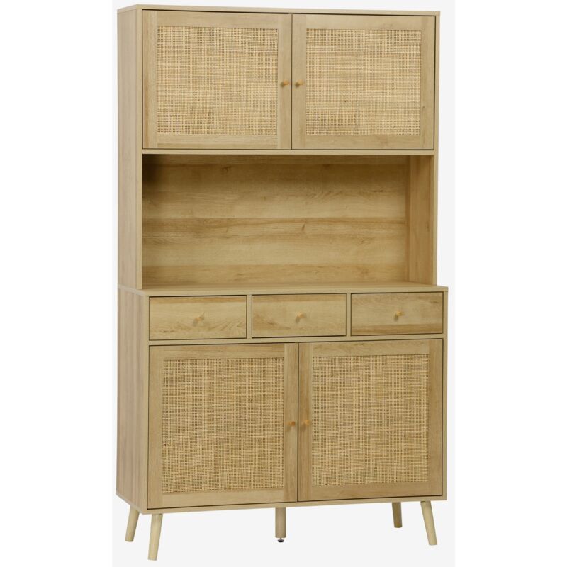 foto del prodotto sweeek buffet d cor in legno e cannage 4 ante e 3 cassetti, 110cm