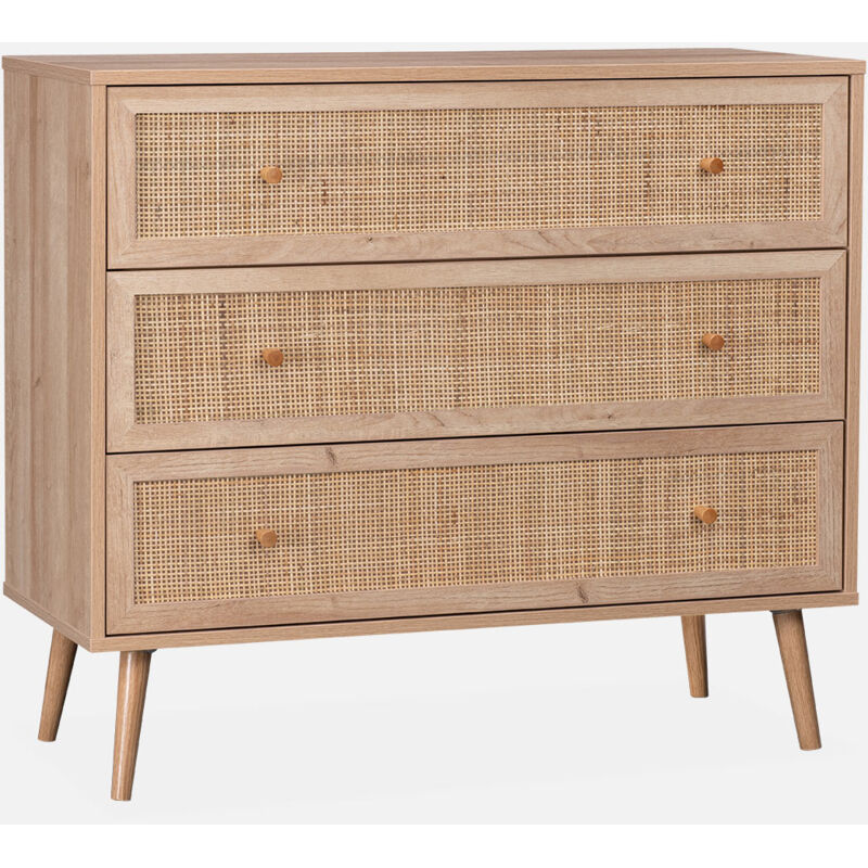 foto del prodotto sweeek cassettiera effetto legno e canna 3 cassetti