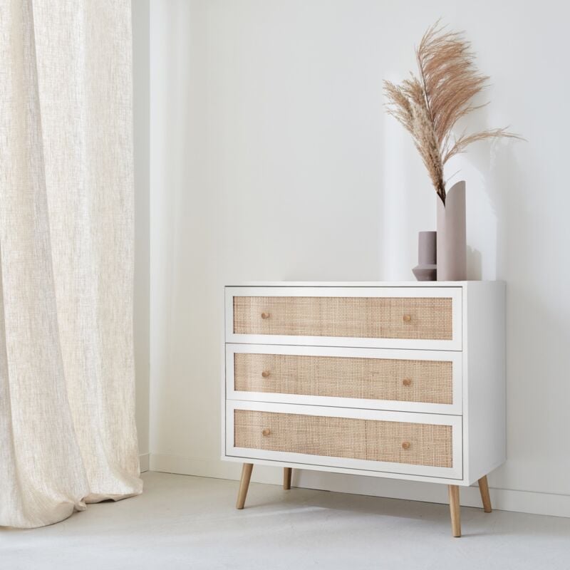 foto del prodotto sweeek cassettiera effetto legno e canna 3 cassetti