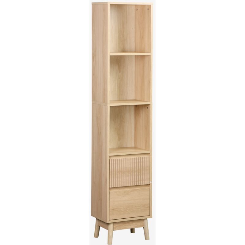 foto del prodotto sweeek colonna di stoccaggio decorativa in legno con 3 ripiani e 2 cassetti