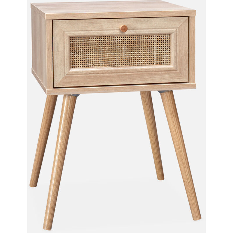 foto del prodotto sweeek - comodino effetto legno e intrecciatura cannage, 1 cassetto