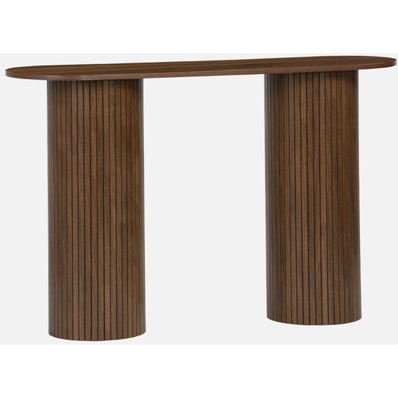 foto del prodotto sweeek consolle ovale scandinava con effetto legno scanalato