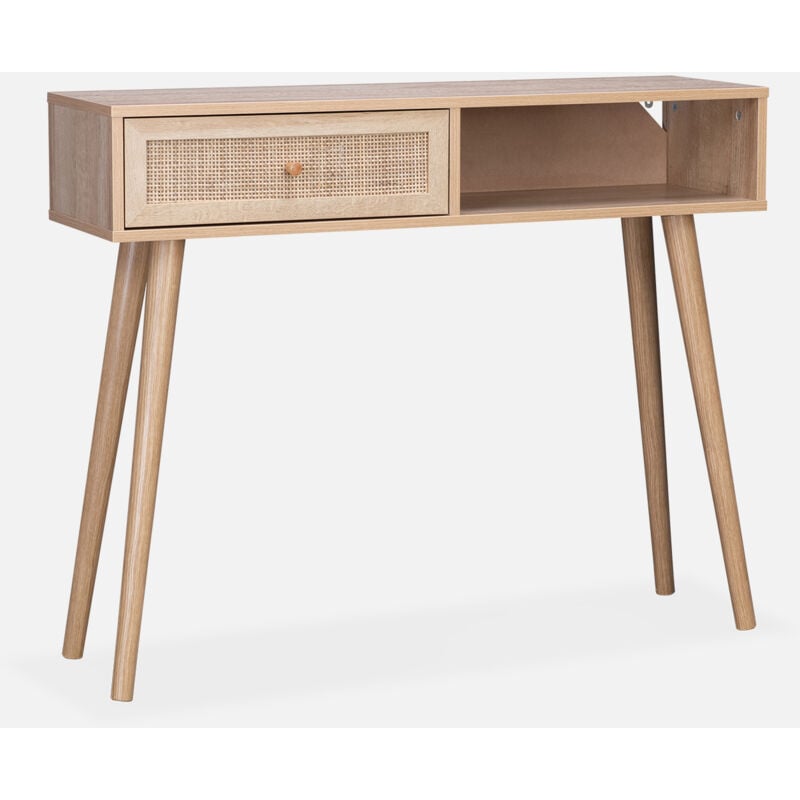 foto del prodotto sweeek consolle scandinava con effetto legno e canna, 100cm