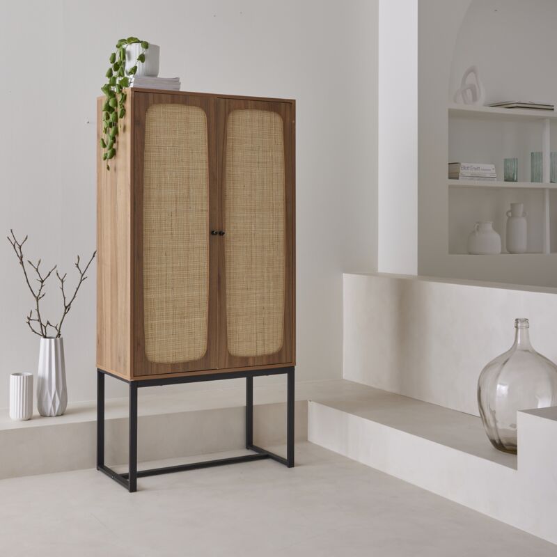 foto del prodotto sweeek credenza a 2 ante in canna e legno, 165cm