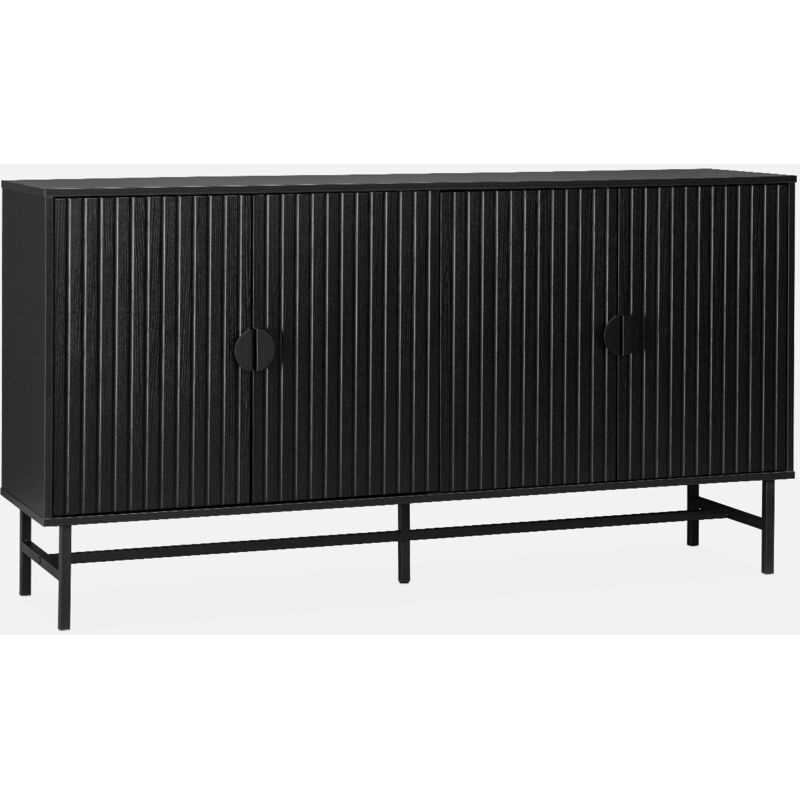 foto del prodotto sweeek credenza a 4 ante nera scanalata effetto legno, 157.5cm