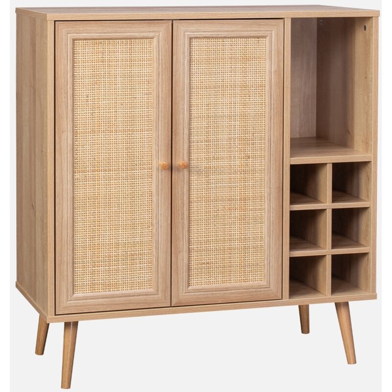 foto del prodotto sweeek credenza con portabottiglie, decorazione in vimini e legno, 83cm