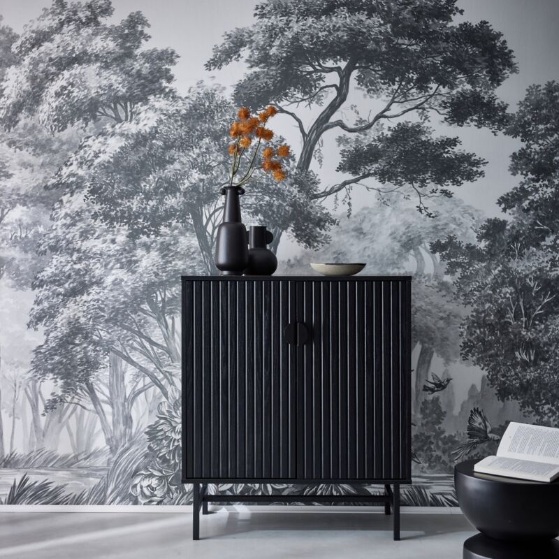 foto del prodotto sweeek credenza effetto legno con scanalature nere 2 ante, 80cm