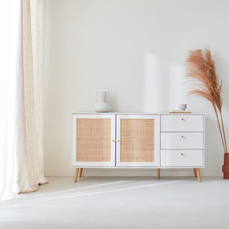 foto del prodotto sweeek credenza scandinava a 2 ante in canna, 150cm