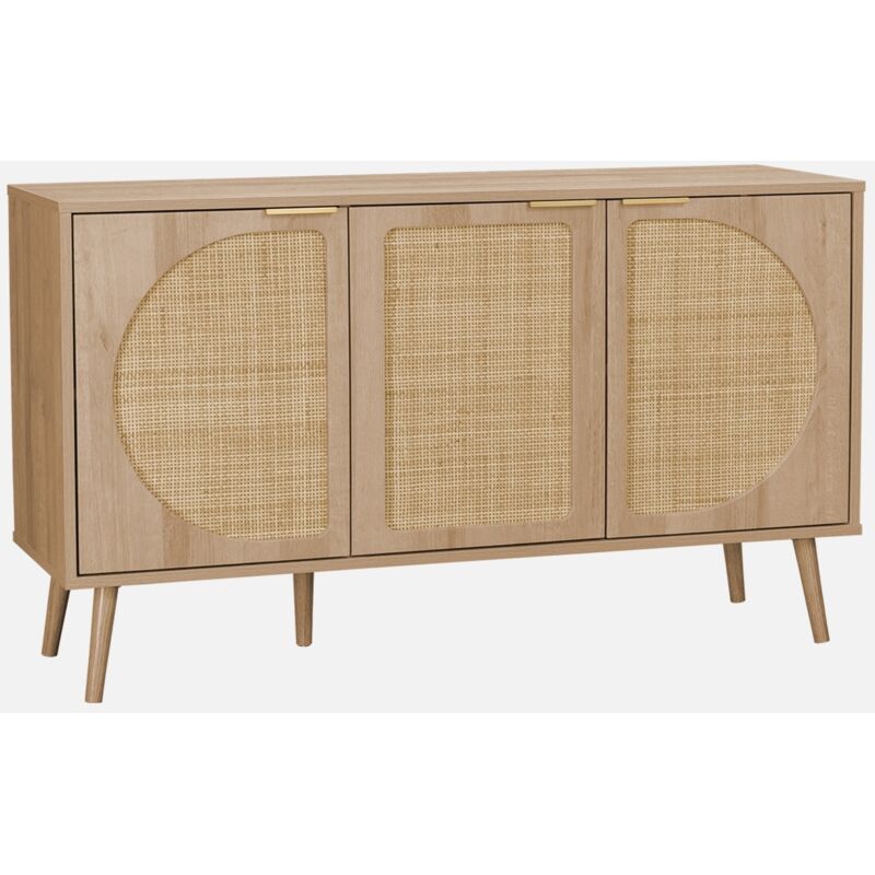 foto del prodotto sweeek credenza scandinava con decoro in legno e canna, 120cm